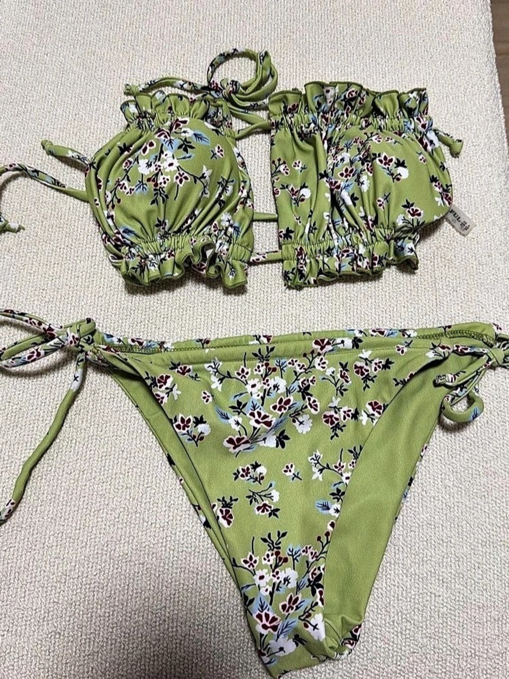Floral Green Bikini Set Like New